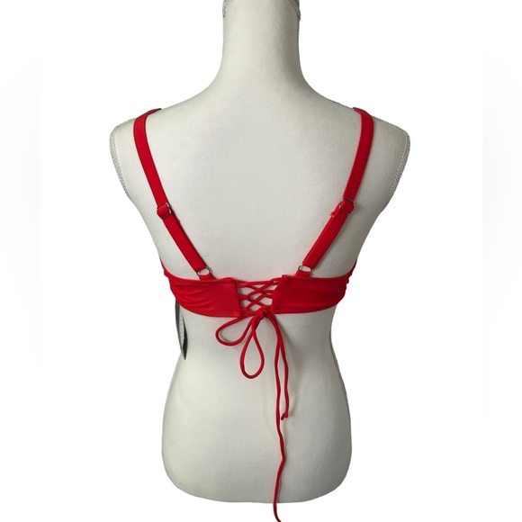 AQUA EVE womens red bikini top w lace up back size medium NWT - Picture 3 of 4